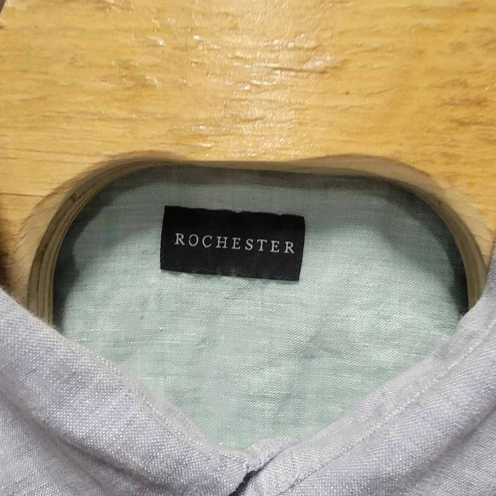Rochester Men's Two-Tone Light Blue &‎ Green Short Sleeve Linen Shirt  Size XL